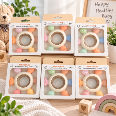 Natural Wooden Ring with Silicone Teething Cover