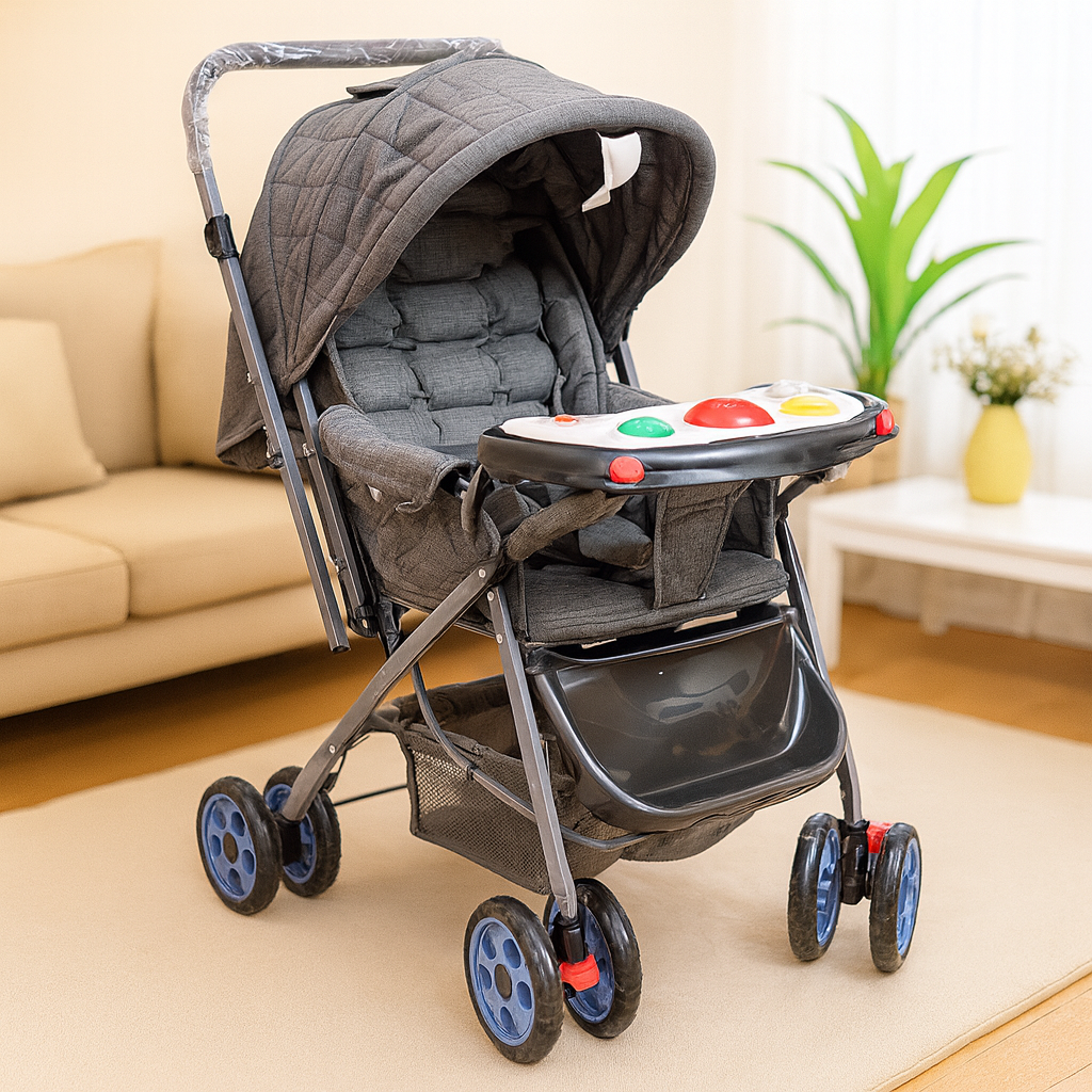Foldable Stroller For Baby With Music Boad (Gray)