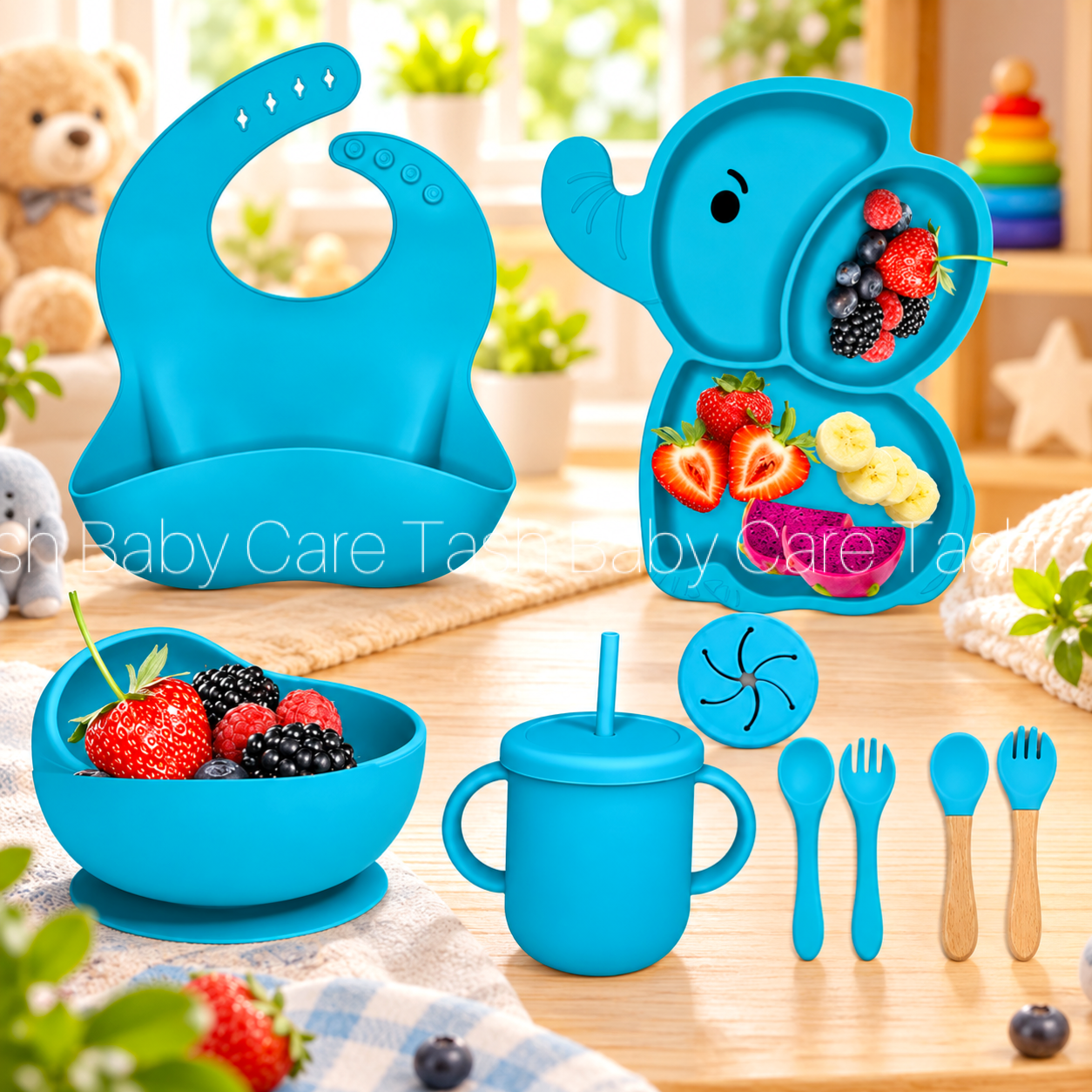 Elephant Design Silicone Baby Feeding Set