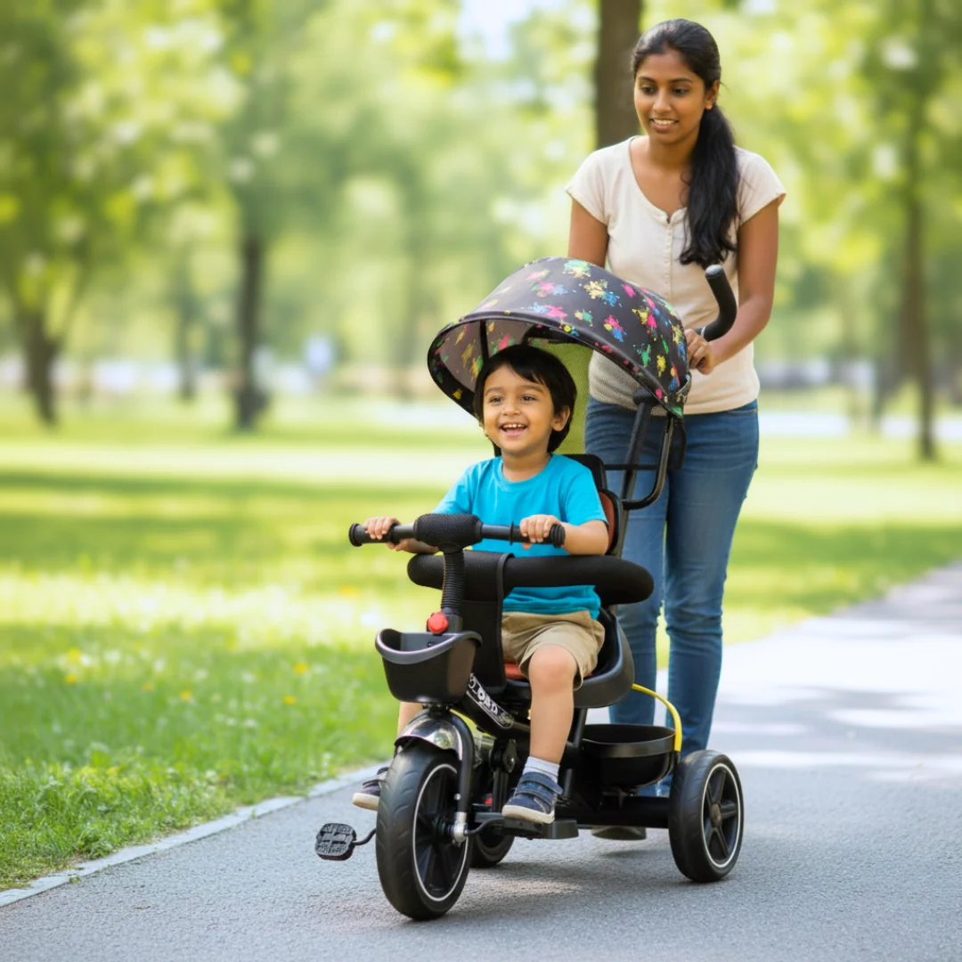 Kids Tricycle With Sun Shade &amp; Push Handle