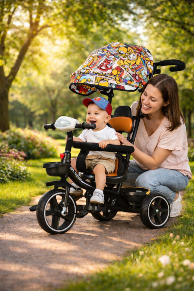 Kids Tricycle With Sun Shade &amp; Push Handle
