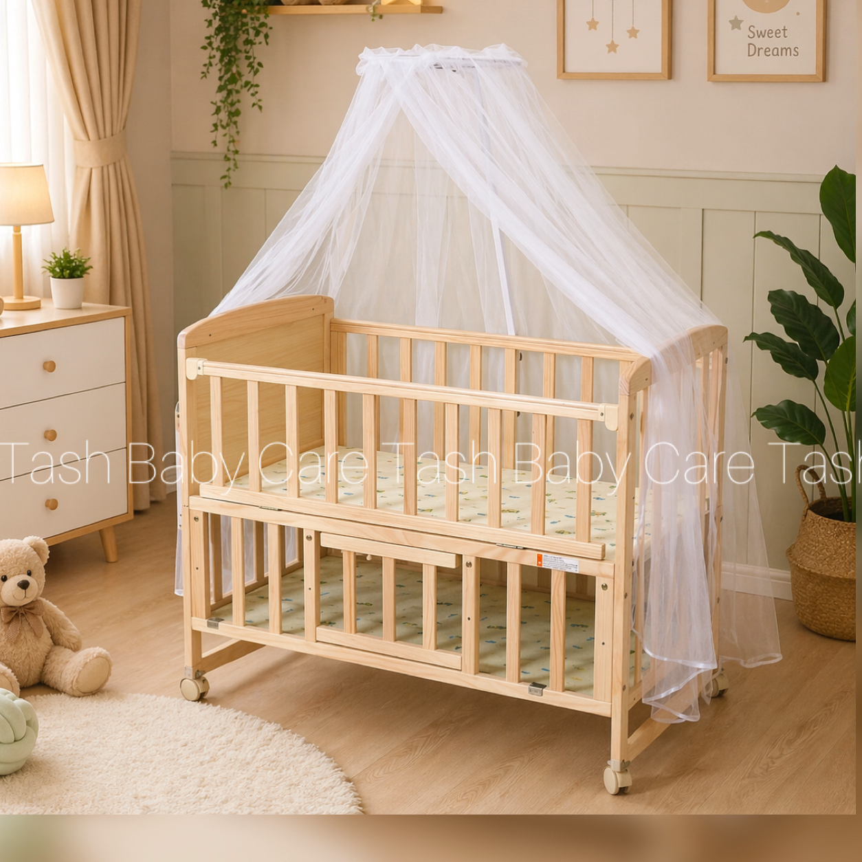 Baby Wooden Cot With Swing